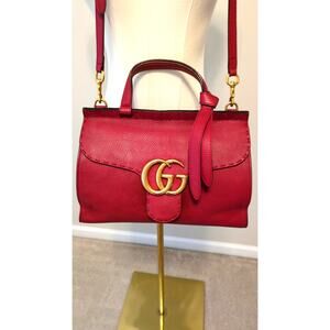 Authentic Gucci Calfskin Small GG Marmont Top Handle Bag